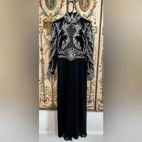 Vintage Black Tie Oleg Cassini Dress - Picture 1 of 16